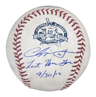 2012 Chipper Jones Signed & Inscribed OML Selig Baseball Used In Last Regular Season Home Game (MLB Authenticated & PSA/DNA)